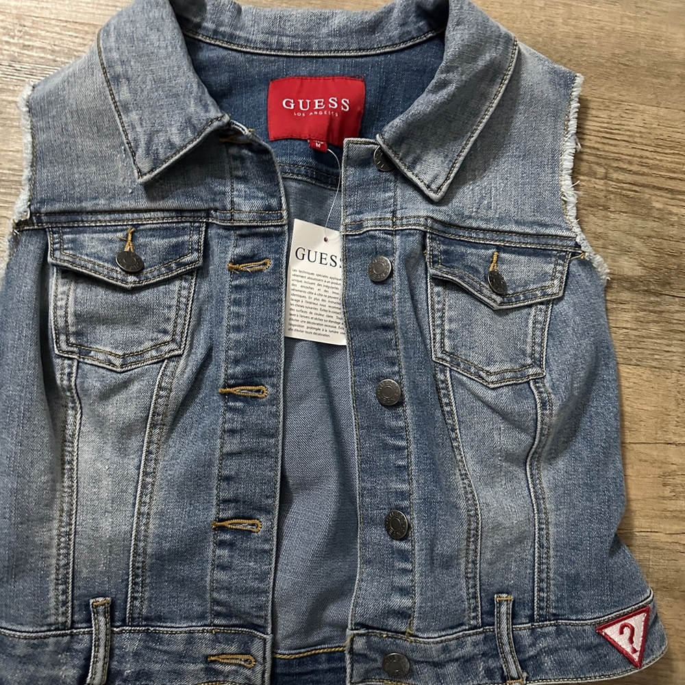 GUESS DENIM DESTROYED STRETCHY VEST MEDIUM - Picture 6 of 14